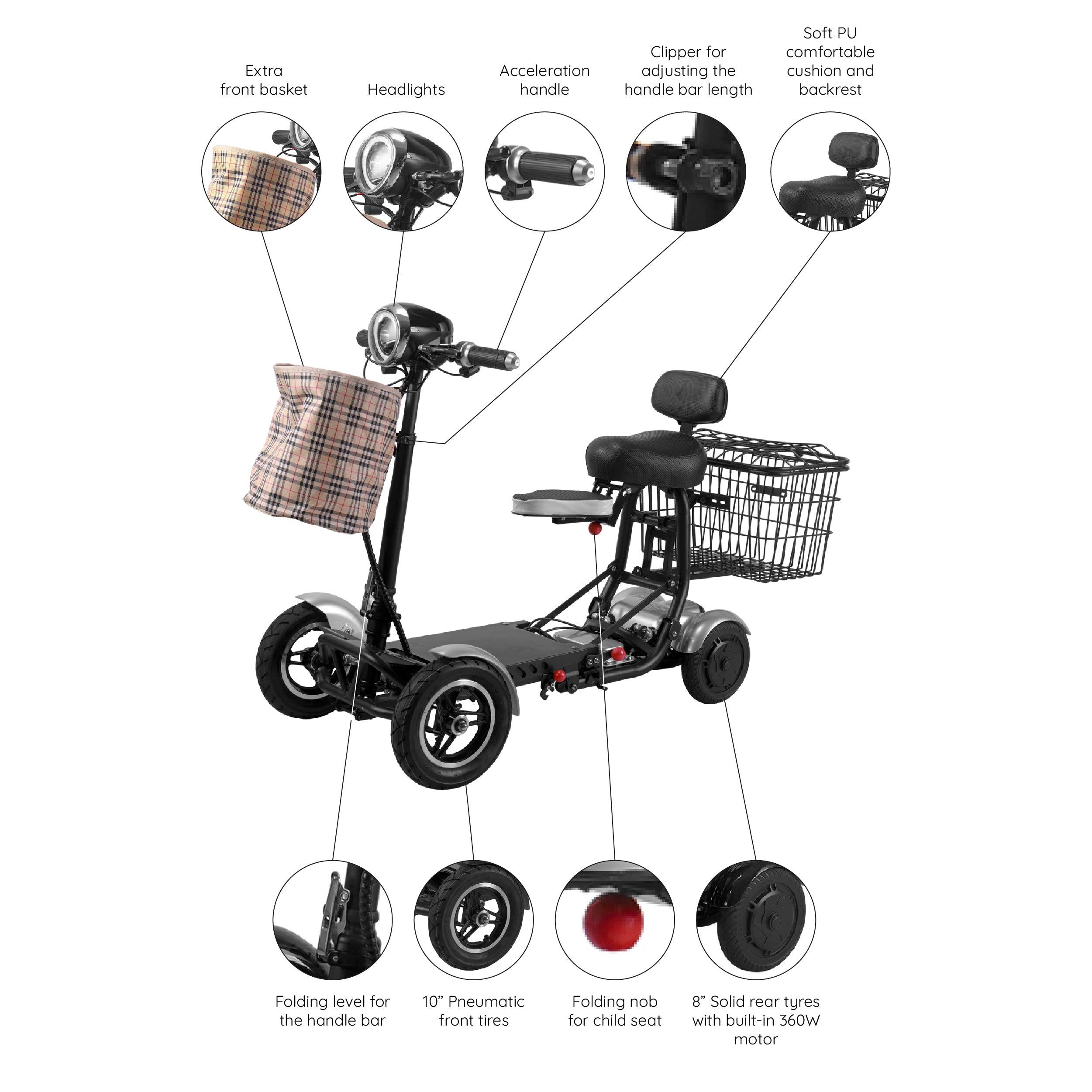 4 Wheel Electric Battery Power Scooter, All Terrain Collapsable Lightweight, Size: 12 Miles, Red